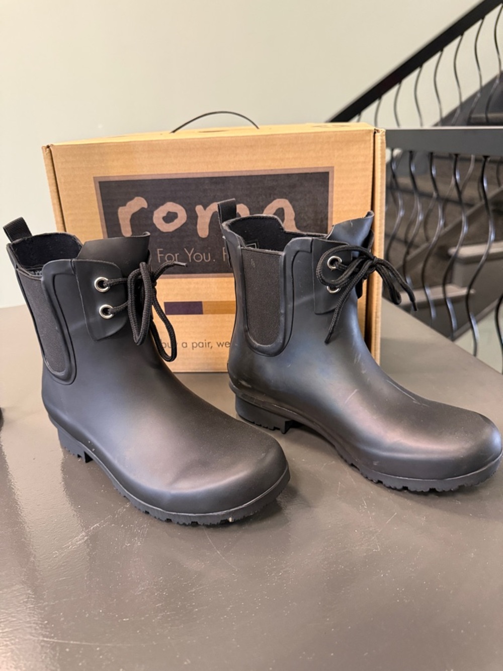 Roma Black Slip-On Rain Clogs with Treaded Soles